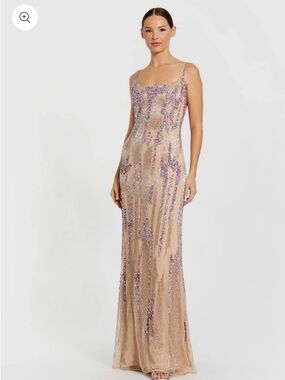 NWT Mac Duggal Spaghetti Strap Beaded Column Gown Wedding Guest Formal Gown
